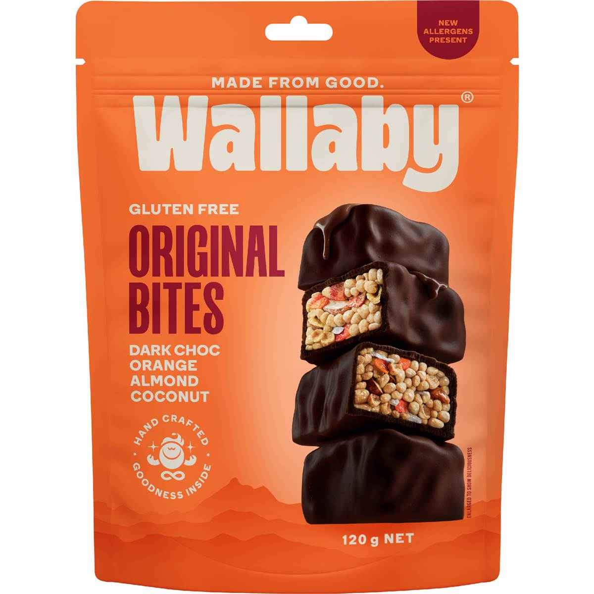 Wallaby Original Bites Dark Choc Orange Almond Coconut 120g