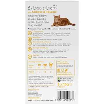 Webbox Lick-E-Lix Yoghurty Cat Treats Cheese & Taurine 15g x 5 pack