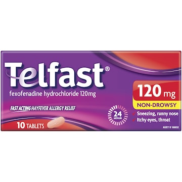 Telfast Hayfever Allergy Relief 120mg Antihistamine Tablets 10 pack