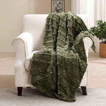 Plush Stripe Throw Green each