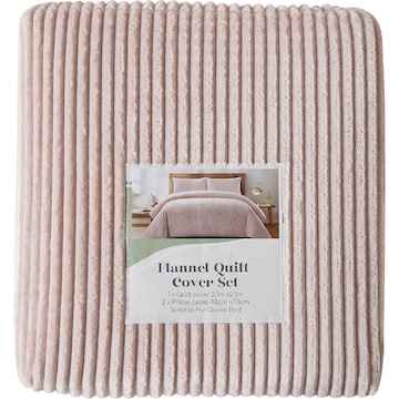 Queen Flannel Quilt Cover Set Pink Stripe each