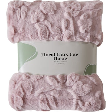 Floral Faux Fur Throw Pink each