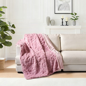 Floral Faux Fur Throw Pink each