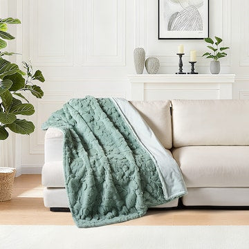 Floral Faux Fur Throw Sage each
