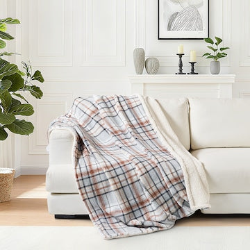 Double Sided Sherpa Throw Grey Check each