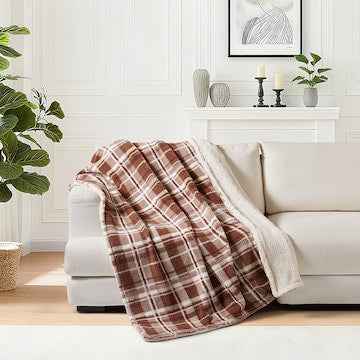 Double Sided Sherpa Throw Brown Check each