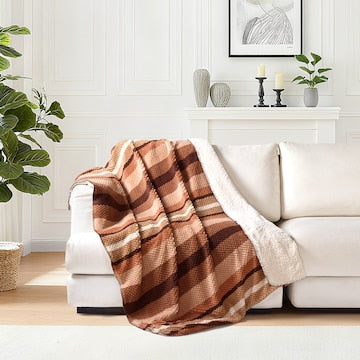 Waffle Sherpa Throw Brown Stripe each