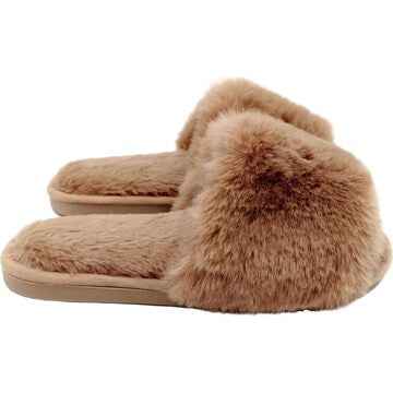 Ladies Faux Slide Slippers Chocolate Size 5/6 each