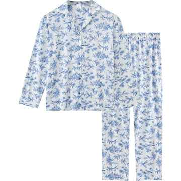Ladies Button Up Pyjamas Blue Floral Size XL each