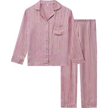 Ladies Satin Pyjamas Pink Stripes Size M each