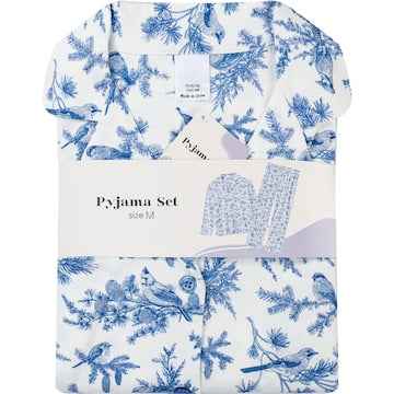 Ladies Button Up Pyjamas Blue Floral Size M each