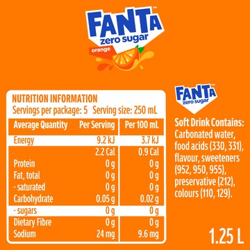Fanta Orange Zero Sugar Soft Drink 1.25L