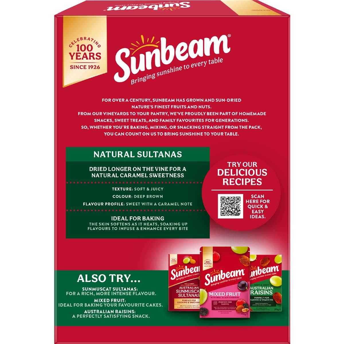 Sunbeam Australian Natural Sultanas 375g