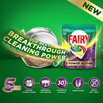 Fairy 5 Power Action Dishwashing Tablets Lemon 70 pack