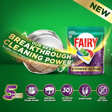 Fairy 5 Power Action Dishwashing Tablets Lemon 70 pack