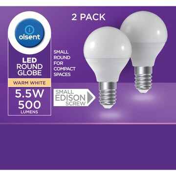 Olsent LED Round Globe Es 5.5W 500Lm Warm White 2 pack