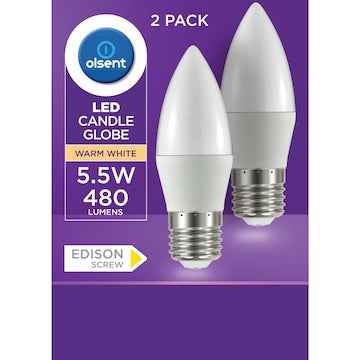 Olsent LED Candle Globe Es 5.5W 480Lm Warm White 2 pack