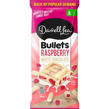 Darrell Lea White Chocolate Bullets Raspberry Block 160g