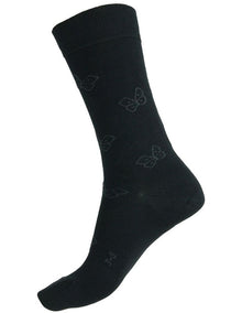 Health Cotton Crew Sock in Black Butterfly