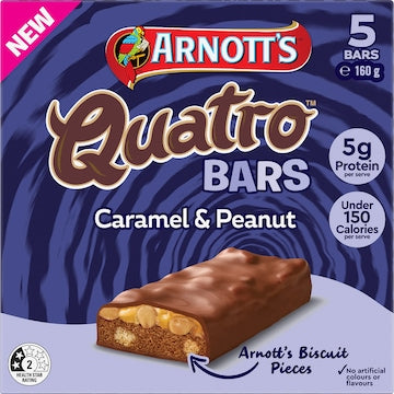 Arnott's Quatro Bars Caramel & Peanut 160g 5 pack