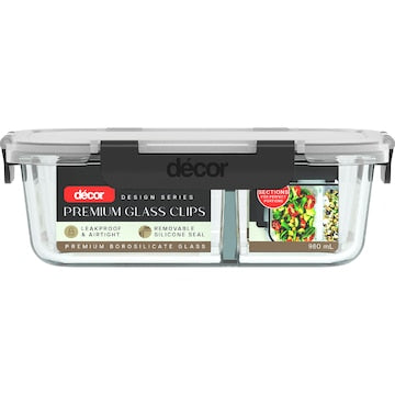 Decor Premium Glass Clips Container 980mL each