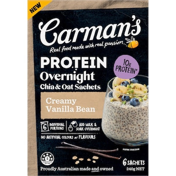 Carman's Protein Overnight Chia & Oat Sachets Creamy Vanilla Bean 6 pack