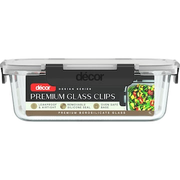 Decor Premium Glass Clips Container 1L each