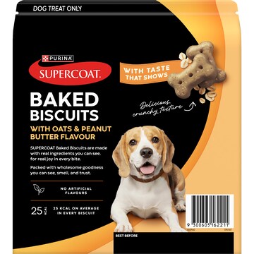 Supercoat Baked Biscuits Dog Treats With Oats & Peanut Butter Flavour 400g