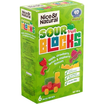 Nice & Natural Sour Fruit Blocks Apple Strawberry Lemon & Raspberry 6 pack