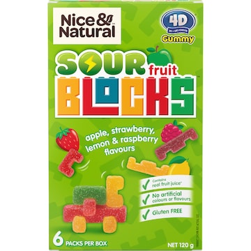 Nice & Natural Sour Fruit Blocks Apple Strawberry Lemon & Raspberry 6 pack