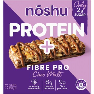 Noshu Protein Plus Fibre Pro Bars Choc Malt 5 pack