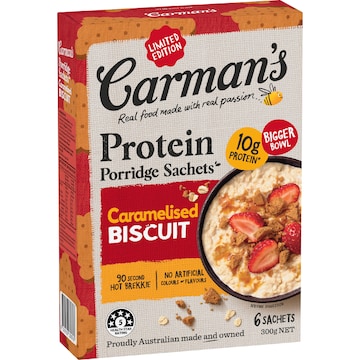 Carman's Protein Porridge Sachets Caramelised Biscuit 6 pack