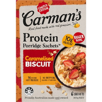 Carman's Protein Porridge Sachets Caramelised Biscuit 6 pack