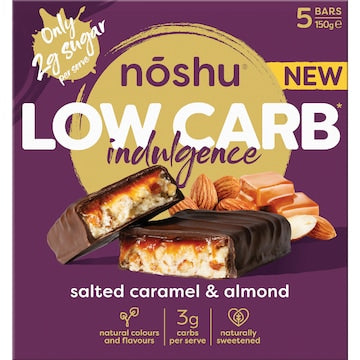 Noshu Low Carb Salted Caramel & Almond Indulgence Bars 5 pack