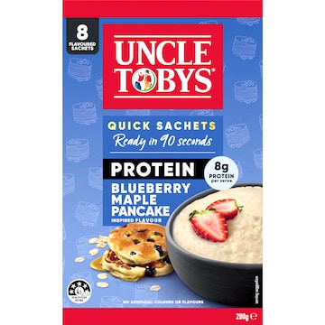 Uncle Tobys Oats Protein Quick Sachets Blueberry Maple Pancake 8 pack