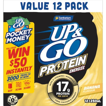 Up&Go Protein Energize Liquid Breakfast Banana 250mL x 12 pack