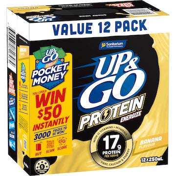 Up&Go Protein Energize Liquid Breakfast Banana 250mL x 12 pack