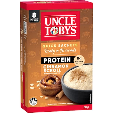 Uncle Tobys Oats Protein Quick Sachets Cinnamon Scroll 8 pack