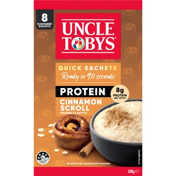 Uncle Tobys Oats Protein Quick Sachets Cinnamon Scroll 8 pack