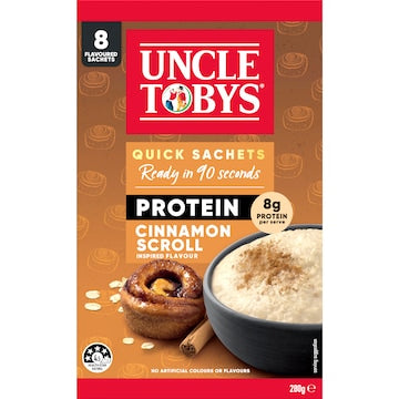 Uncle Tobys Oats Protein Quick Sachets Cinnamon Scroll 8 pack