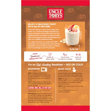 Uncle Tobys Oats Protein Quick Sachets Cinnamon Scroll 8 pack