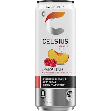 Celsius Live Fit Sparkling Energy Drink Raspberry Peach Can 330mL