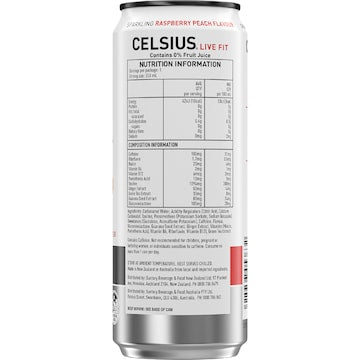 Celsius Live Fit Sparkling Energy Drink Raspberry Peach Can 330mL