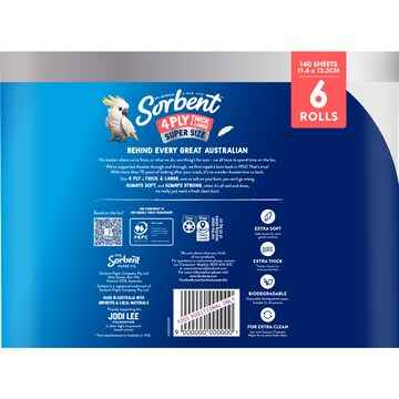 Sorbent Thick & Large 4Ply Toilet Paper 6 pack