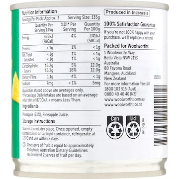 Woolworths Pineapple Pieces In Juice 425g