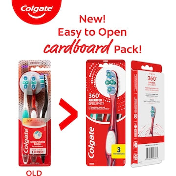 Colgate 360 Advanced Optic White Medium Toothbrush 3 pack