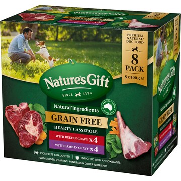Nature's Gift Gravy Combo Wet Dog Food With Beef & Lamb Multipack 100g x 8 pack