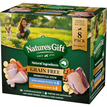 Nature's Gift Grain Free Wet Dog Food Jelly Duck & Chicken Pouch 100g x 8 pack