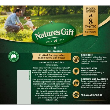 Nature's Gift Grain Free Wet Dog Food Gravy Beef & Kangaroo Pouch 100g x 8 pack