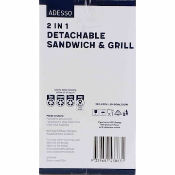 Adesso 2 In 1 Detachable Sandwich & Grill each